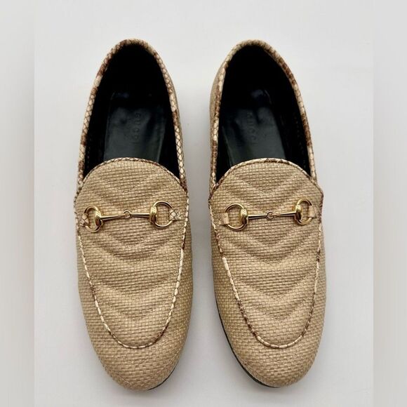 Gucci Jordaan Quilted Loafers Raffia Elaphe Straw Matelasse Horsebit EU38.5US8.5 - Picture 2 of 12